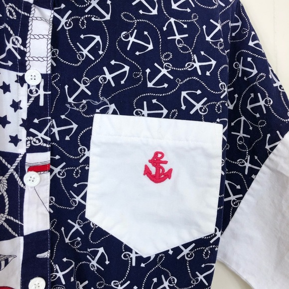 Vintage Nautical Print Button Down Crop Top Sz L - Picture 5 of 9